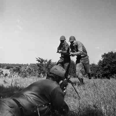 Soldiers enacting an infantry attack