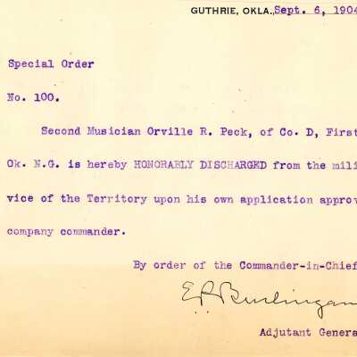 Special Order #100 Headquarters Oklahoma National Guard-1904