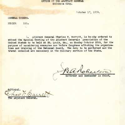 General Order #111 Headquarters Oklahoma National Guard-1919