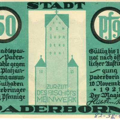 German City of Paderborn Fifty Pfennig Notgeld