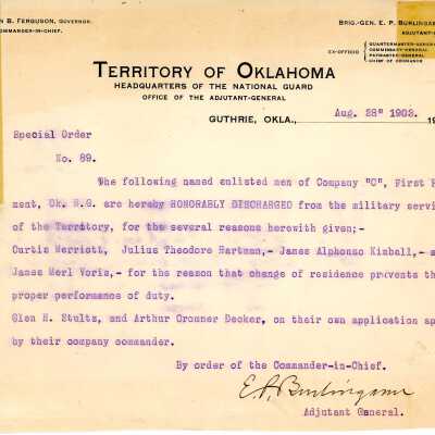 Special Order #89 Headquarters Oklahoma National Guard-1903