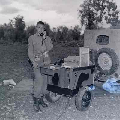 Soldier with traveling orderly room