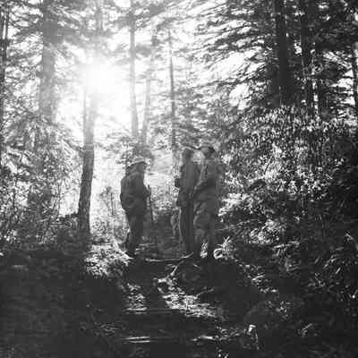 Soldier and a Japanese forester in the woods