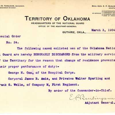 Special Order #24 Headquarters Oklahoma National Guard-1904