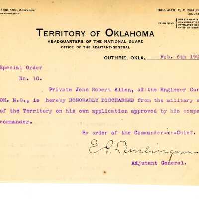 Special Order #10 Headquarters Oklahoma National Guard-1904