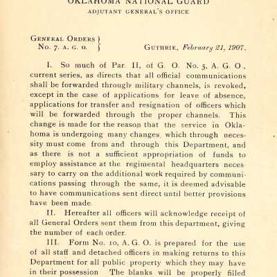 General Order #7 Headquarters Oklahoma National Guard-1907