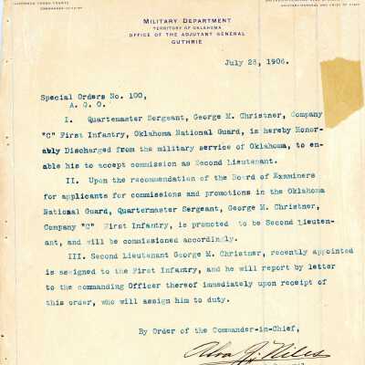 Special Order #100 Headquarters Oklahoma National Guard-1906