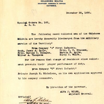 Special Order #162 Headquarters Oklahoma National Guard-1906