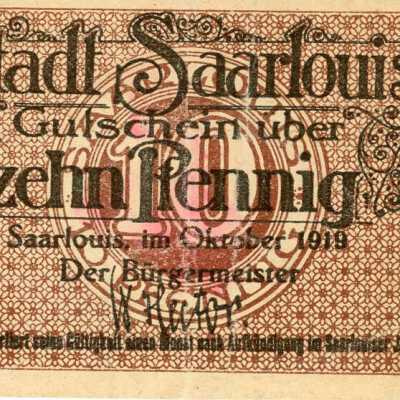 German City of Saarlouis Ten Pfennig Notgeld-1919