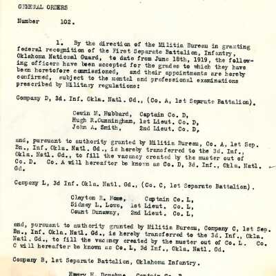 General Order #102 Headquarters Oklahoma National Guard-1919