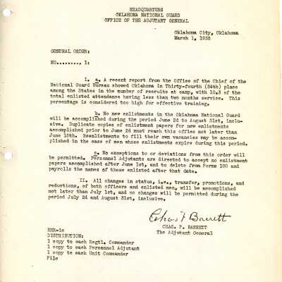 General Order #1 Headquarters Oklahoma National Guard-1935