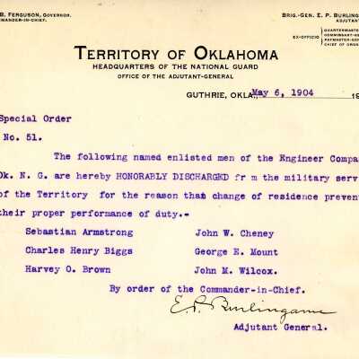 Special Order #51 Headquarters Oklahoma National Guard-1904