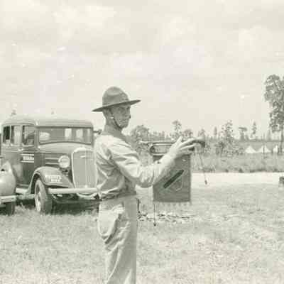 Soldier standing with a bugle