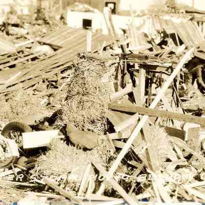 Tornado destruction and rubble
