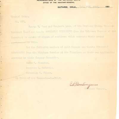 Special Order #111 Headquarters Oklahoma National Guard-1903