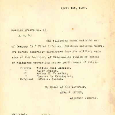 Special Order #36 Headquarters Oklahoma National Guard-1907
