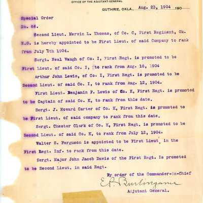Special Order #86 Headquarters Oklahoma National Guard-1904