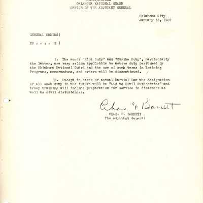General Order #2 Headquarters Oklahoma National Guard-1937