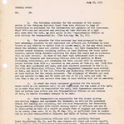 General Order #22 Headquarters Oklahoma National Guard-1927