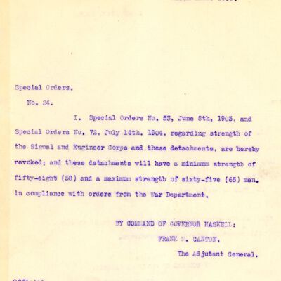 Special Order #24 Headquarters Oklahoma National Guard-1908