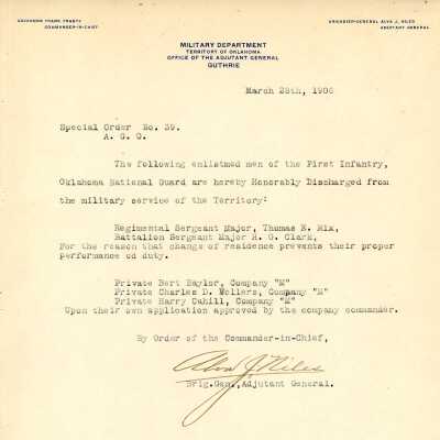 Special Order #39 Headquarters Oklahoma National Guard-1906