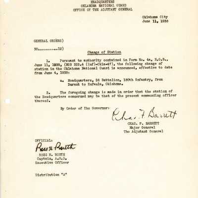 General Order #12 Headquarters Oklahoma National Guard-1938