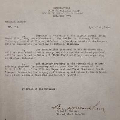 General Order #12 Headquarters Oklahoma National Guard-1924