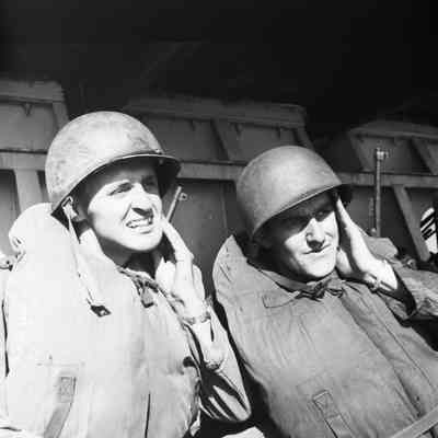 Soldiers on deck with life vests