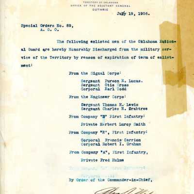 Special Order #89 Headquarters Oklahoma National Guard-1906