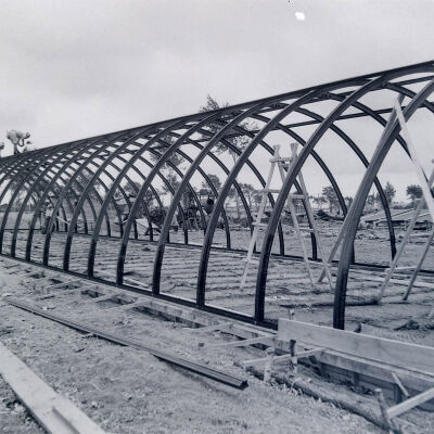 Quonset hut under construction