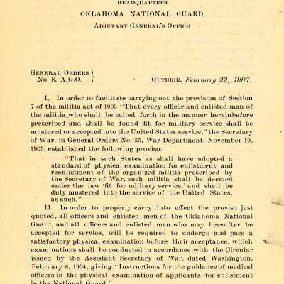 General Order #8 Headquarters Oklahoma National Guard-1907