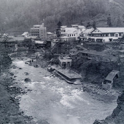 Japanese town next to river