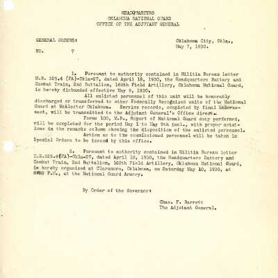 General Order #7 Headquarters Oklahoma National Guard-1930