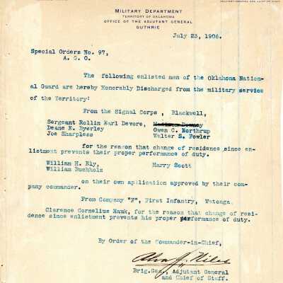 Special Order #97 Headquarters Oklahoma National Guard-1906