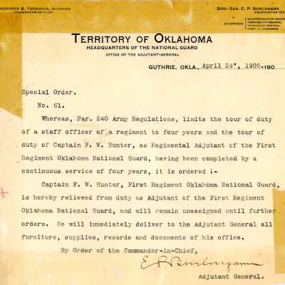 Special Order #61 Headquarters Oklahoma National Guard-1905