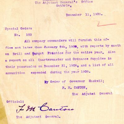 Special Order #153 Headquarters Oklahoma National Guard-1908