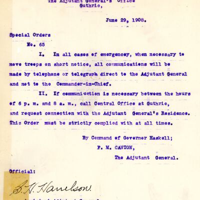 Special Order #65 Headquarters Oklahoma National Guard-1908