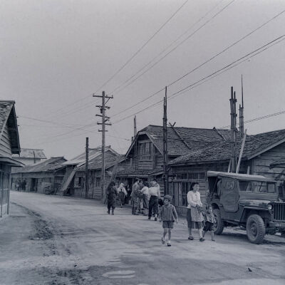 Jeep on village street