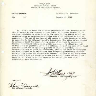 General Order #13 Headquarters Oklahoma National Guard-1931