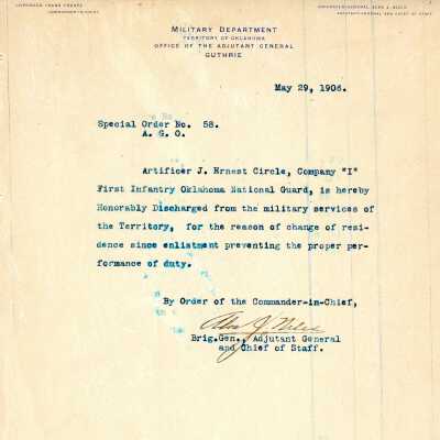 Special Order #58 Headquarters Oklahoma National Guard-1906
