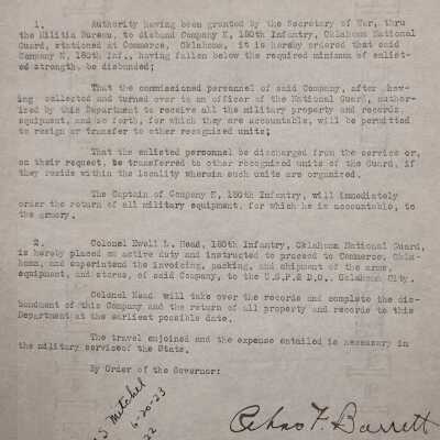 General Order #1 Headquarters Oklahoma National Guard-1922