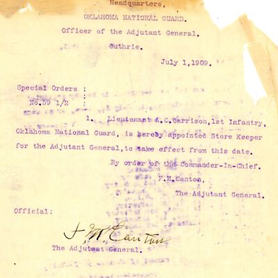 Special Order #59.5 Headquarters Oklahoma National Guard-1909