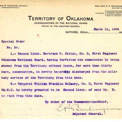 Special Order #26 Headquarters Oklahoma National Guard-1904