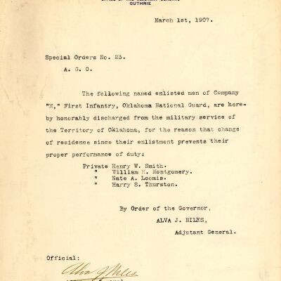 Special Order #23 Headquarters Oklahoma National Guard-1907