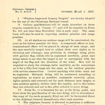 General Order #9 Headquarters Oklahoma National Guard-1907