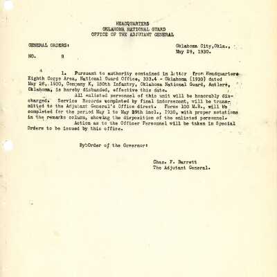 General Order #8 Headquarters Oklahoma National Guard-1930