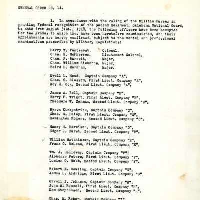 General Order #14 Headquarters Oklahoma National Guard-1918