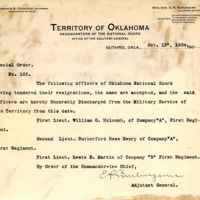 Special Order #105 Headquarters Oklahoma National Guard-1904