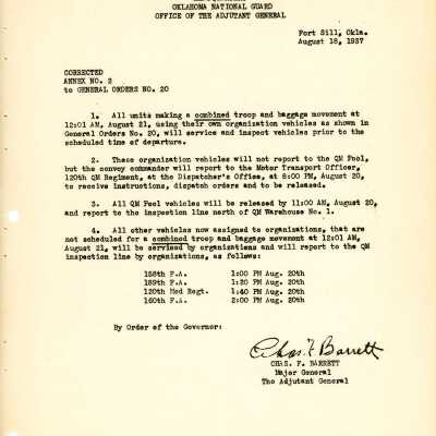General Order #20 Corrected Annex 2 Headquarters Oklahoma National Guard-1937