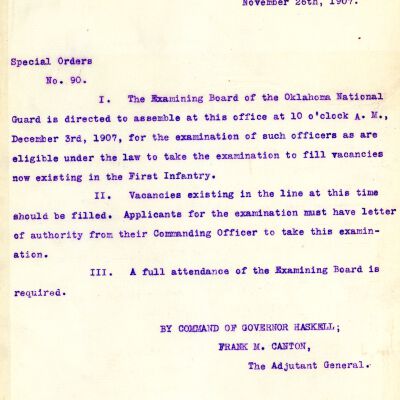 Special Order #90 Headquarters Oklahoma National Guard-1907